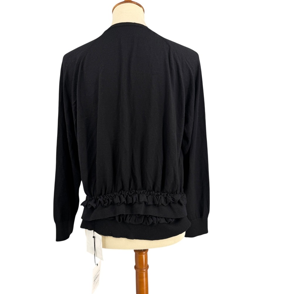 Simone Rocha Cardigan Black Wool Silk Ruffle Back Button Front‎ Size Large New - Picture 2 of 7